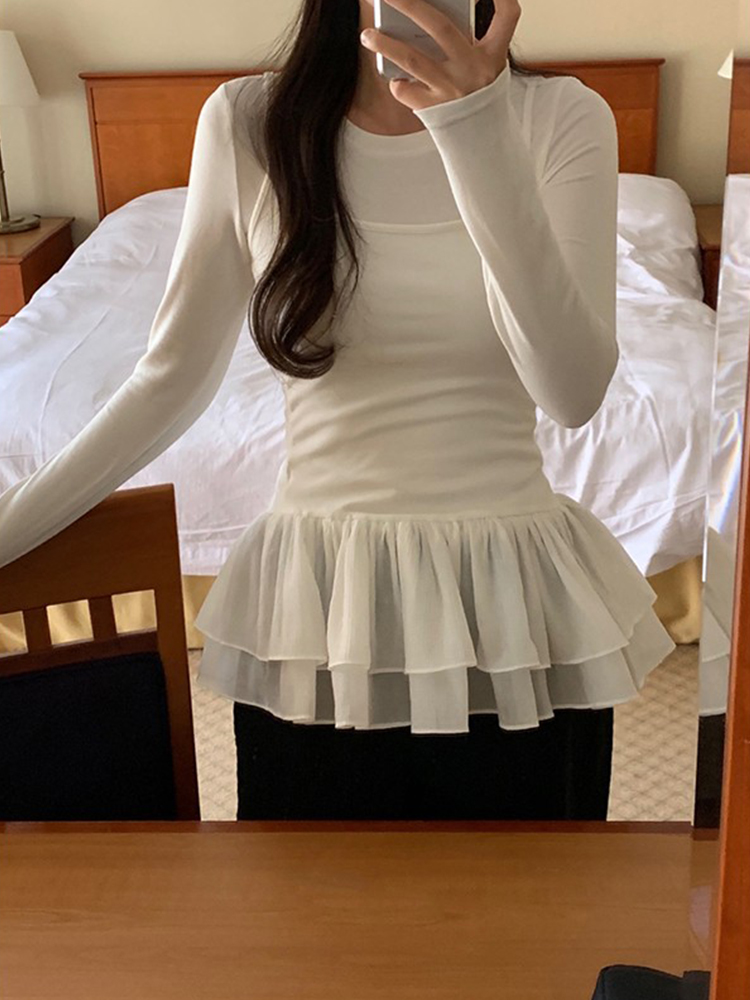 Base Layer Top - White Ruffle Trim Camisole Tank Top
