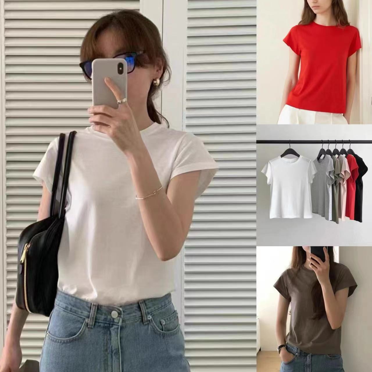 Base Layer Top - Basic Color round Neck Short Sleeve