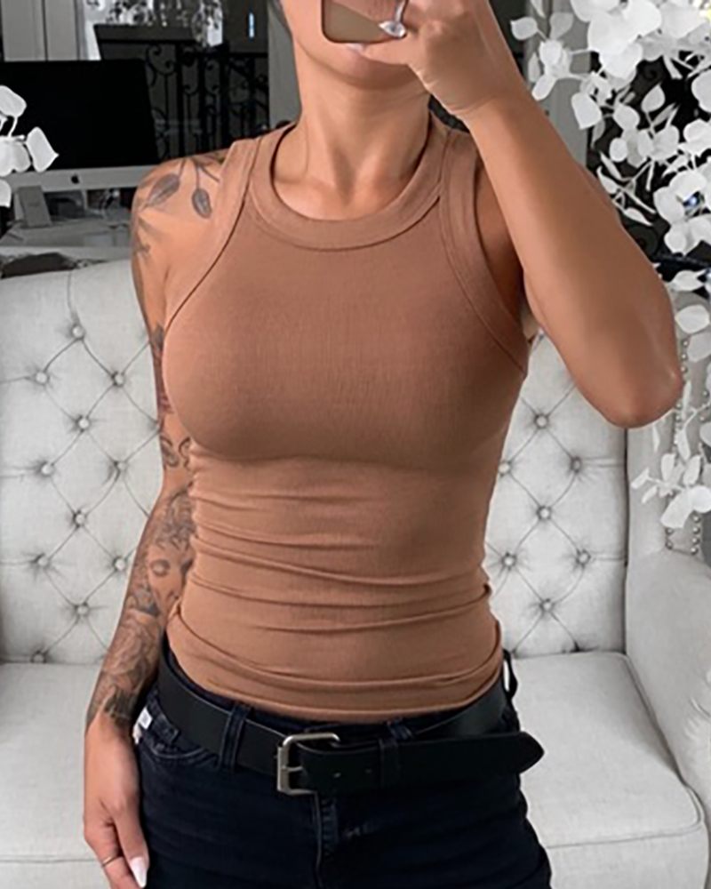 Women Solid Round Neck Ribbed  – Tank Top Ribbed recenzja i cena