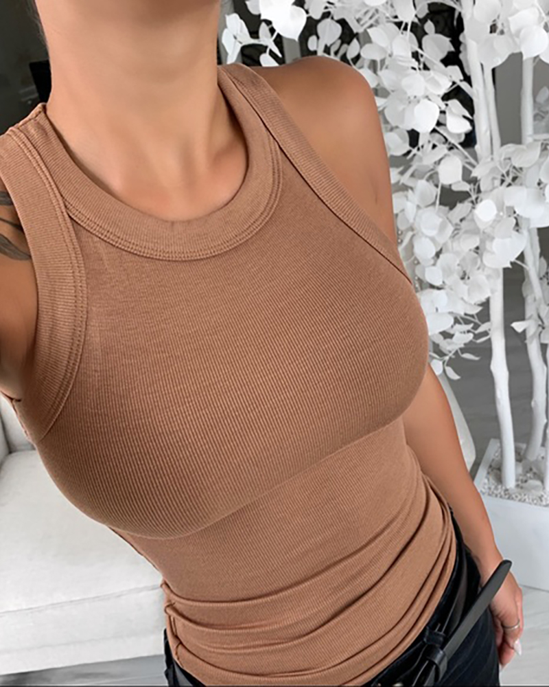 Women Solid Round Neck Ribbed  – Tank Top Ribbed recenzja i cena