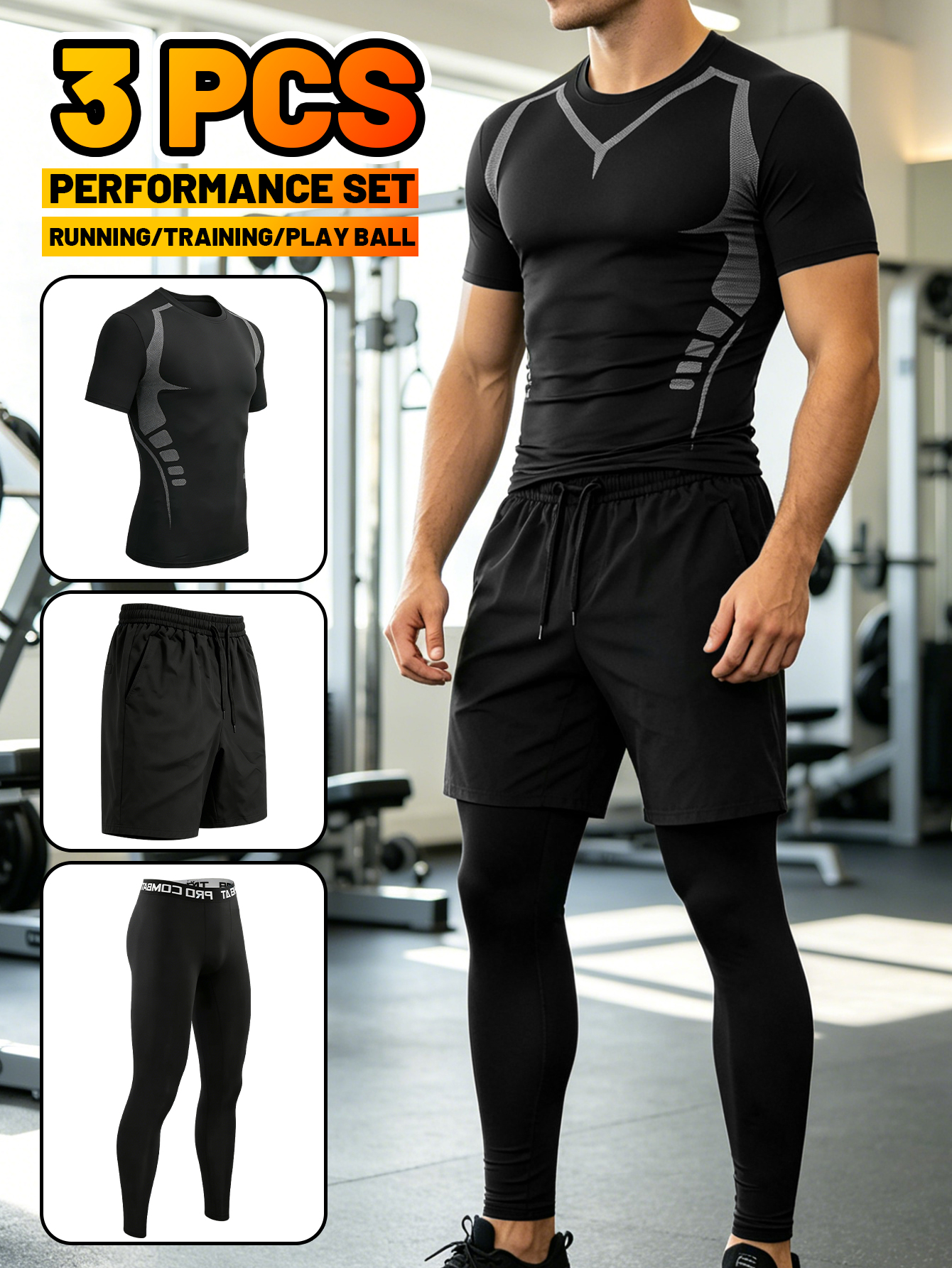 3 Piece Men’s Outdoor Workout  – Compression Shorts Athletes recenzja i cena