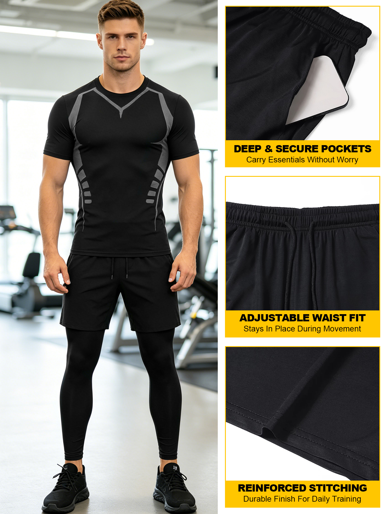 3 Piece Men’s Outdoor Workout  – Compression Shorts Athletes recenzja i cena